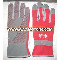 women garden gloves with pvc dot .palm